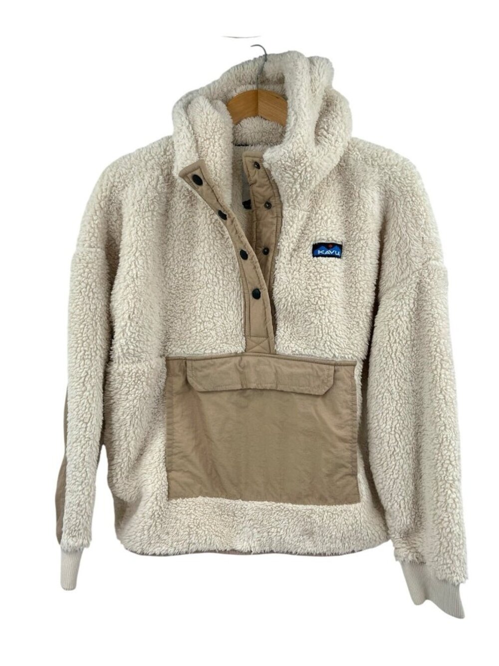 KAVU Women's Chalk Hooded Moon Ridge Popover Sherpa Sweatshirt Small